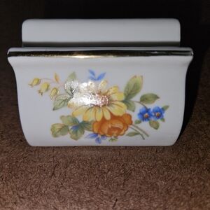 Vintage Irice Floral Porcelain Tissue Holder with Gold Trim
